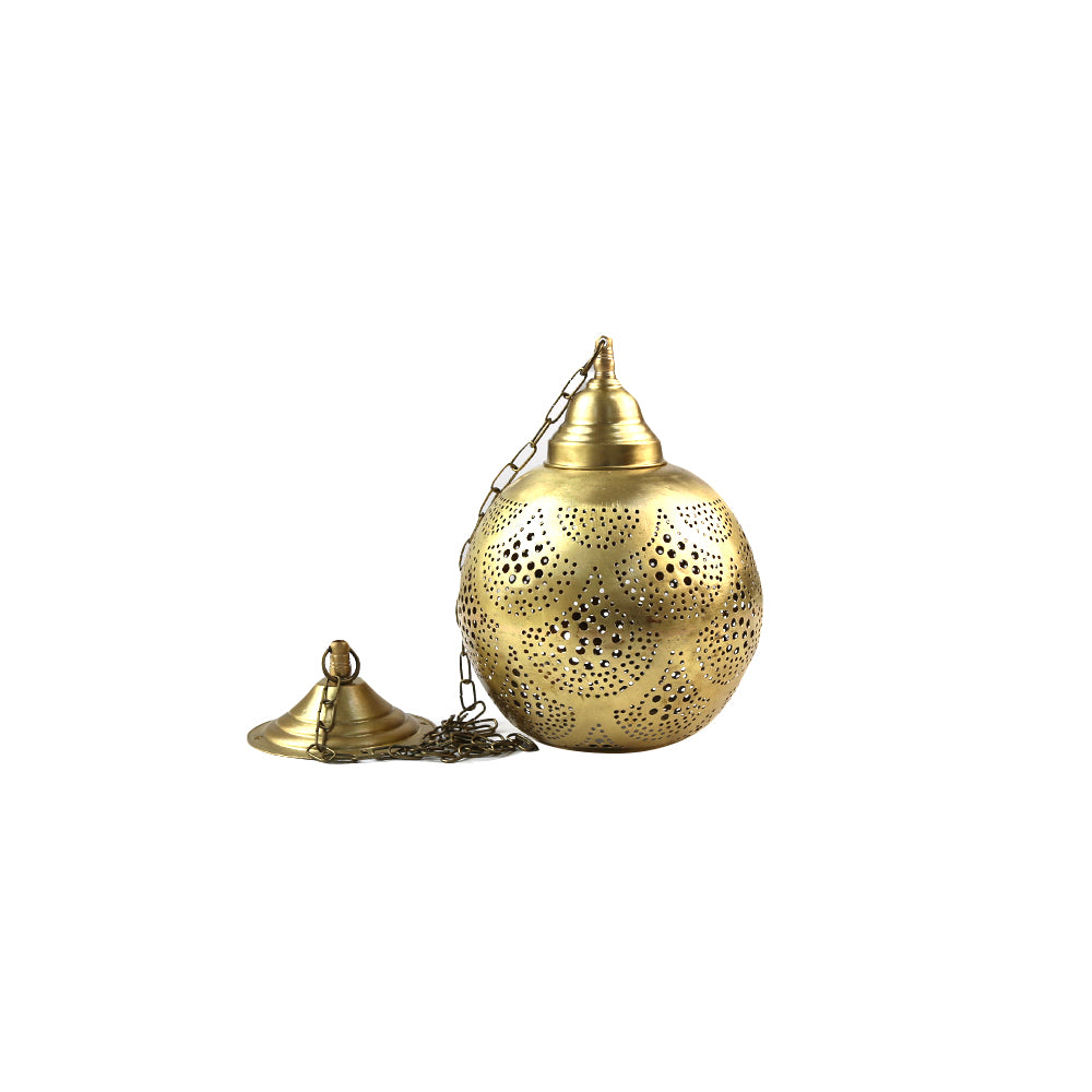 A brass hanging pendant, featuring a polished and elegant design. The pendant&