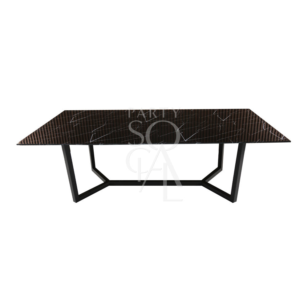 A black base with a black marble top, featuring a sleek and modern design. The monochromatic black color scheme and the sophisticated marble finish create a bold and elegant look, making this piece a stylish addition to any contemporary space. Ideal for use as a table or surface in living rooms, offices, or upscale settings.