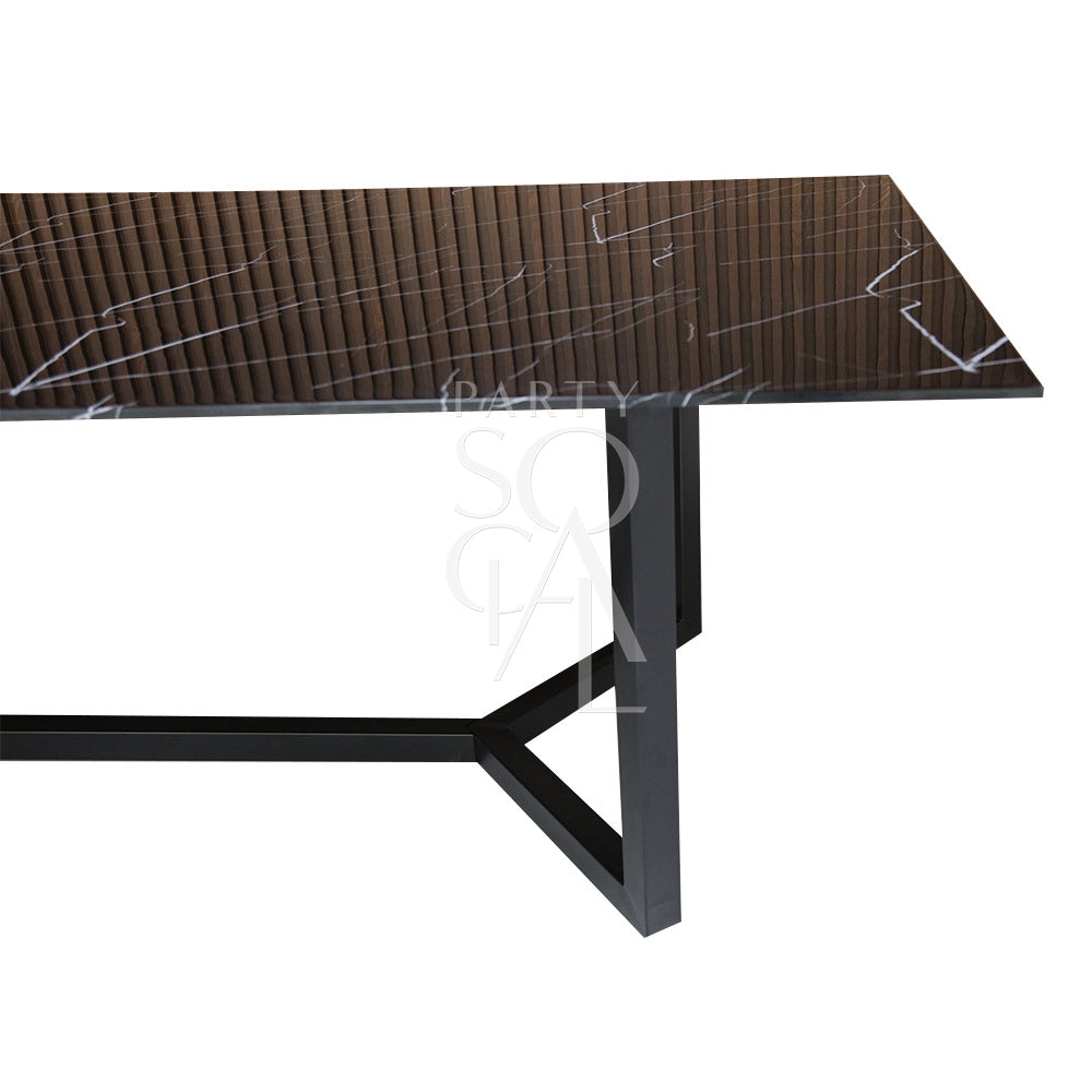 A black base with a black marble top, featuring a sleek and modern design. The monochromatic black color scheme and the sophisticated marble finish create a bold and elegant look, making this piece a stylish addition to any contemporary space. Ideal for use as a table or surface in living rooms, offices, or upscale settings.