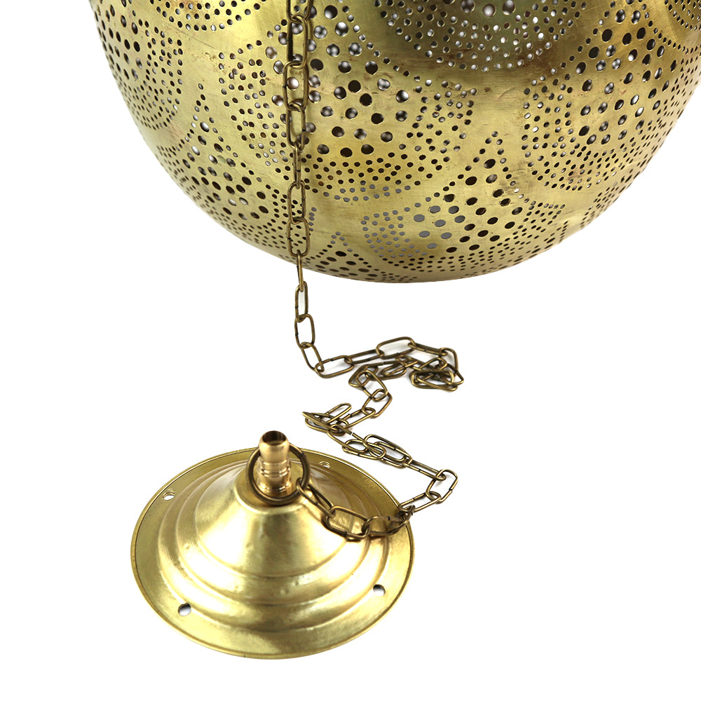 A brass hanging pendant, featuring a polished and elegant design. The pendant&