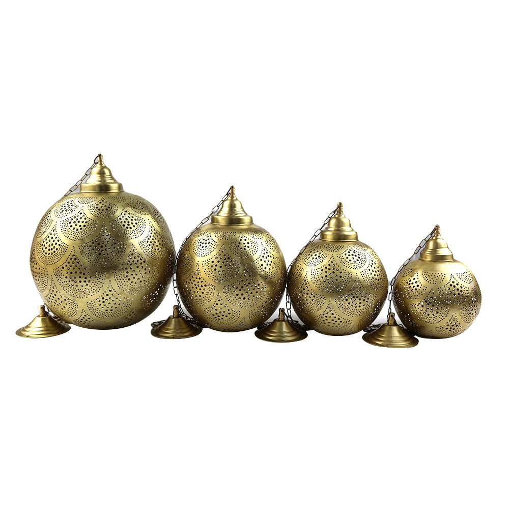 A brass hanging pendant, featuring a polished and elegant design. The pendant&