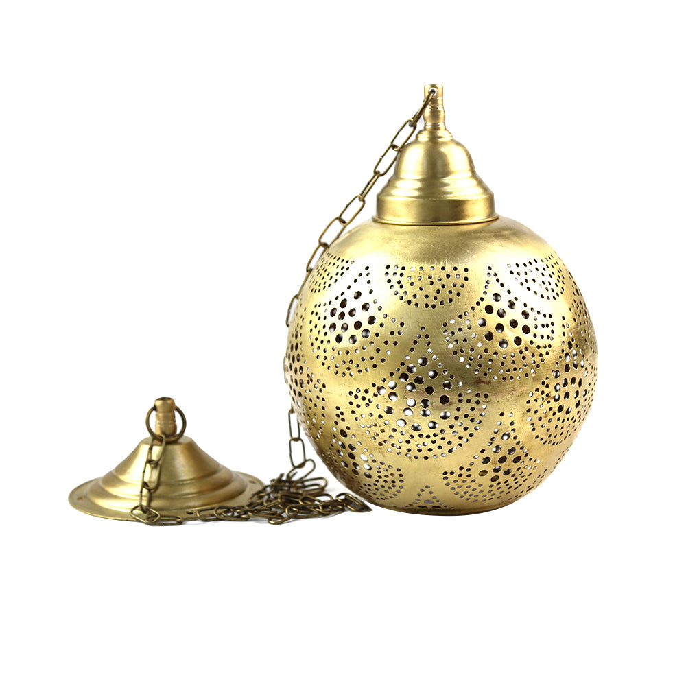 A brass hanging pendant, featuring a polished and elegant design. The pendant&