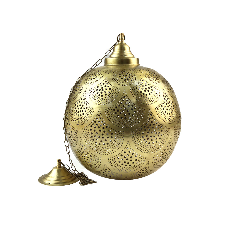 A brass hanging pendant, featuring a polished and elegant design. The pendant&