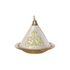 A pristine white Arabic tajine with a classic conical lid, available for rent. Its smooth surface and delicate patterns highlight its traditional design.