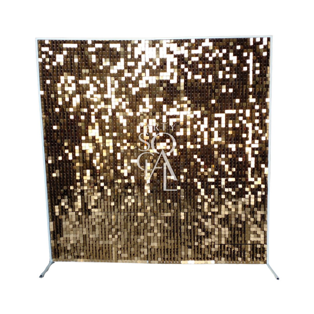 A sequin wall in gold and silver, featuring a dazzling and elegant design. The shimmering sequins in gold and silver create a luxurious and eye-catching backdrop, perfect for adding a glamorous touch to events, parties, and photo shoots.