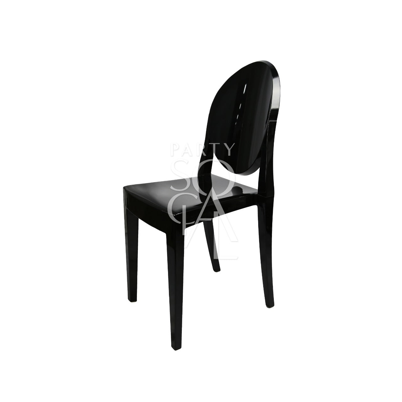 Ghost chair without arms, known as Victoria, featuring a sleek, transparent design. Made from clear polycarbonate, this modern chair combines elegance with durability. Its armless structure and ghostly appearance make it an ideal choice for contemporary spaces, offering a minimalist look that complements various interior styles while providing versatile seating.