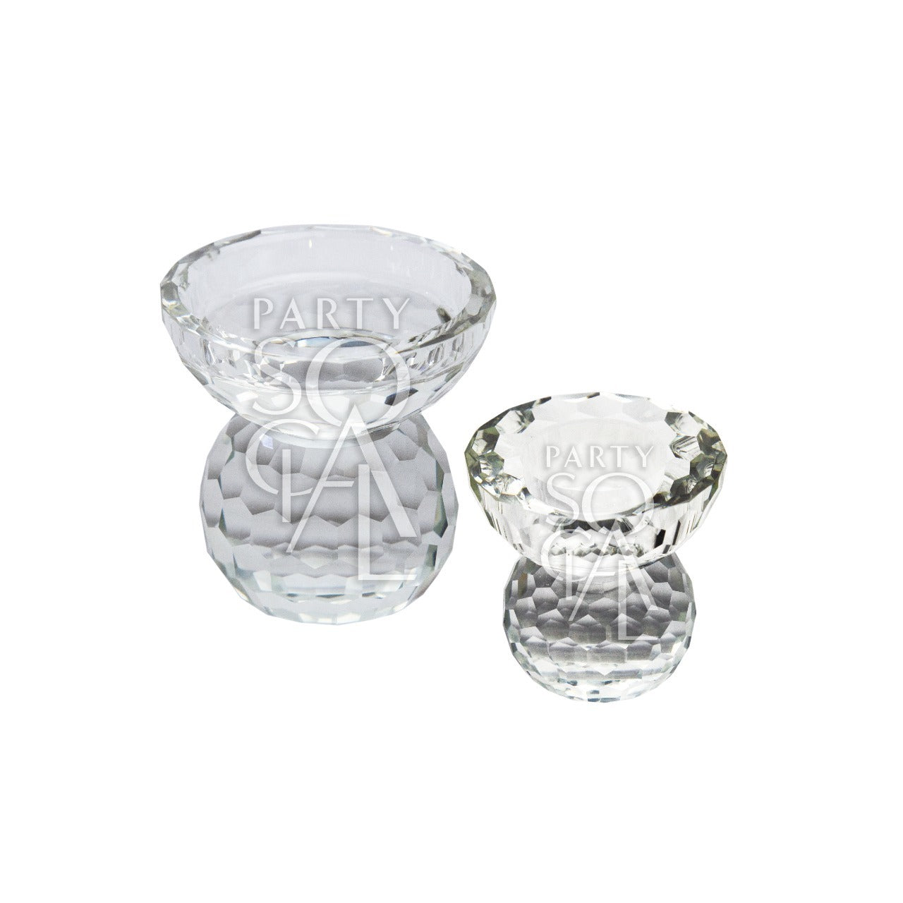 A crystal glass tea light candle holder, featuring a refined and elegant design with clear, faceted glass that enhances the glow of the candlelight. The holder&
