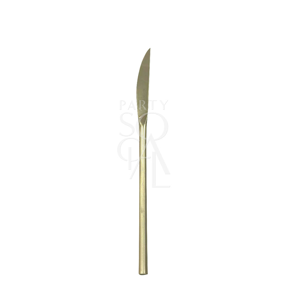 Modern Champagne Cutlery Set, featuring a sleek and contemporary design with a champagne finish. This stylish cutlery set includes dinner knives, dinner forks, dinner spoons, dessert forks, and dessert spoons, perfect for adding a touch of elegance and sophistication to any dining experience. Ideal for formal dinners, special occasions, or everyday use.