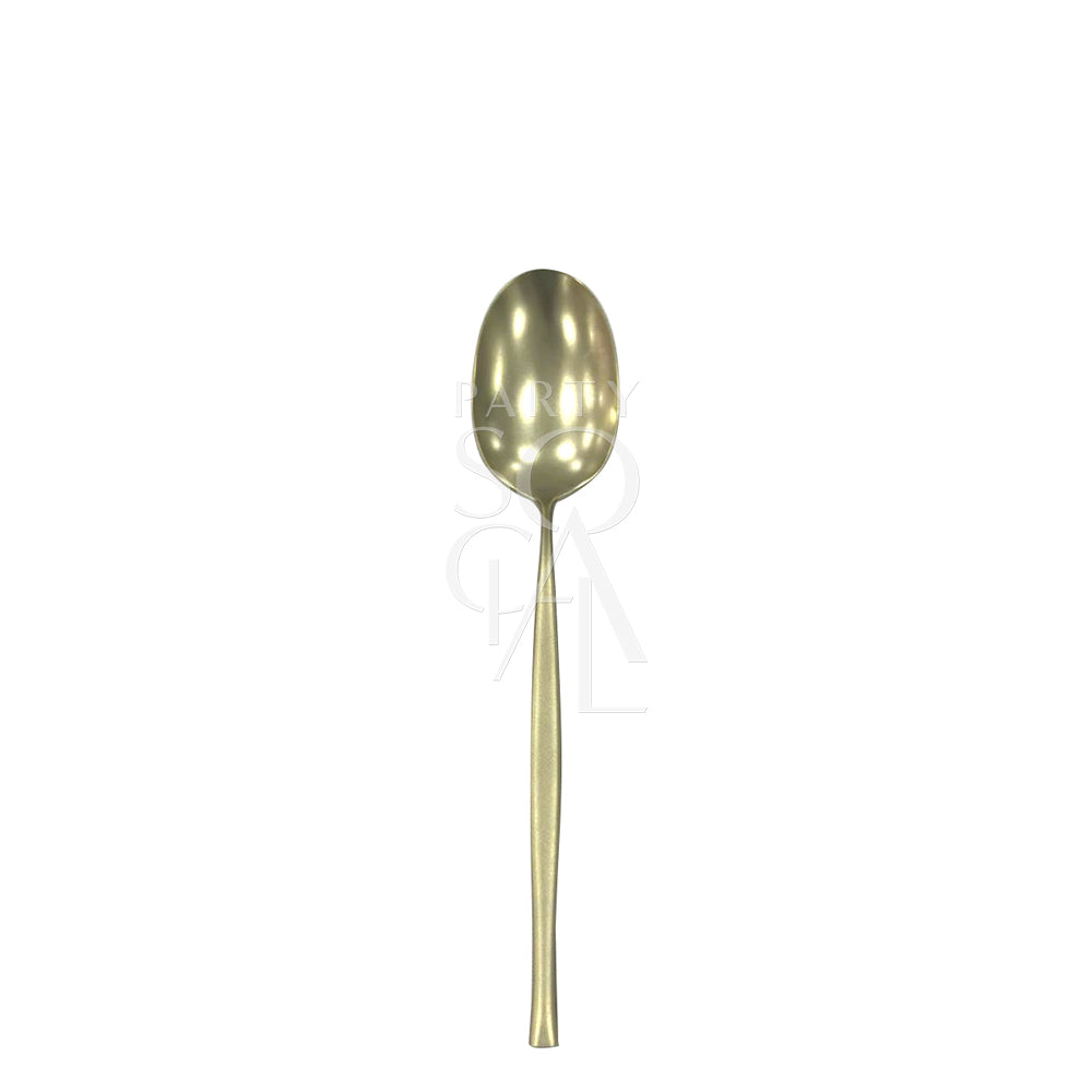 Modern Champagne Cutlery Set, featuring a sleek and contemporary design with a champagne finish. This stylish cutlery set includes dinner knives, dinner forks, dinner spoons, dessert forks, and dessert spoons, perfect for adding a touch of elegance and sophistication to any dining experience. Ideal for formal dinners, special occasions, or everyday use.