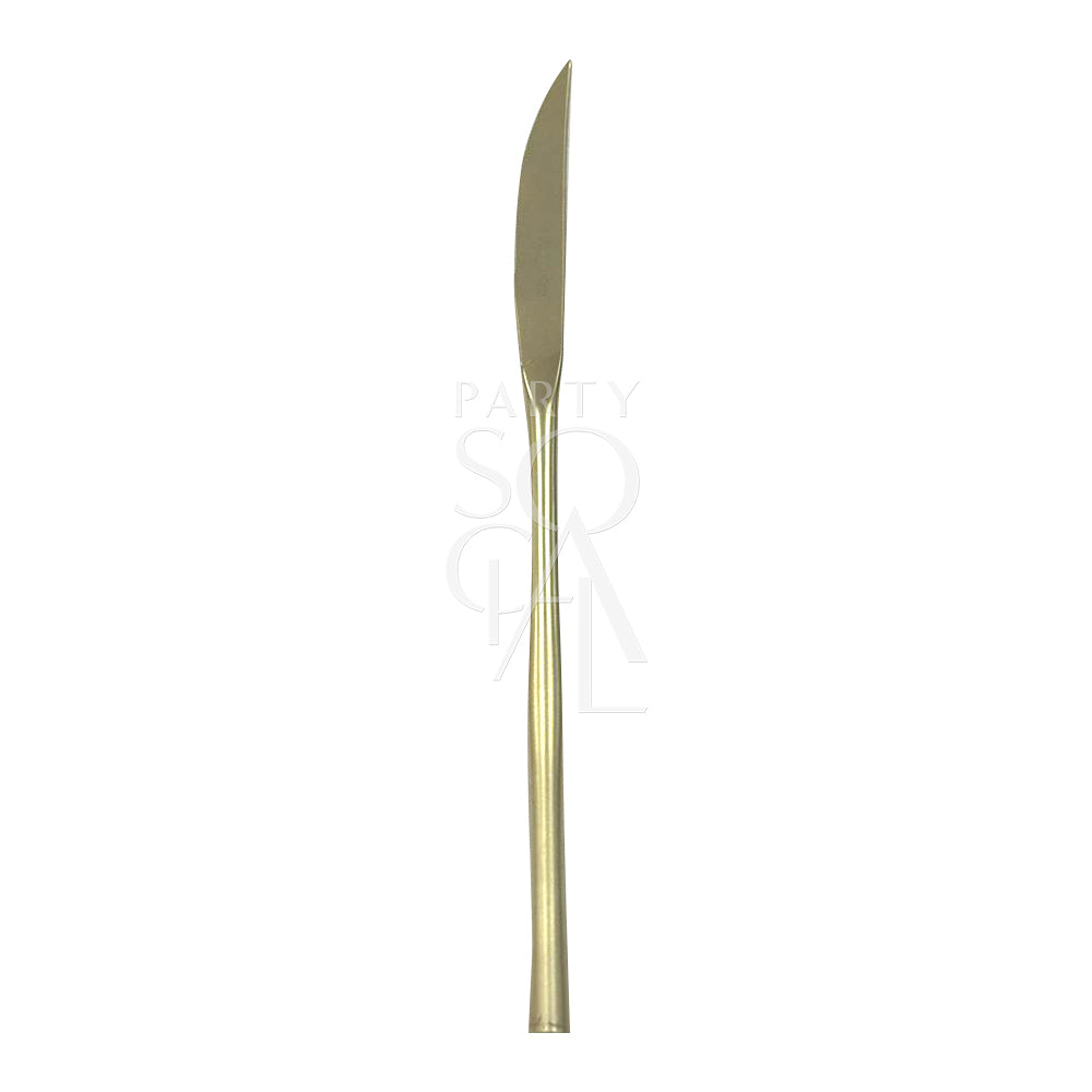 Modern Champagne Cutlery Set, featuring a sleek and contemporary design with a champagne finish. This stylish cutlery set includes dinner knives, dinner forks, dinner spoons, dessert forks, and dessert spoons, perfect for adding a touch of elegance and sophistication to any dining experience. Ideal for formal dinners, special occasions, or everyday use.