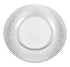 A clear charger plate with a lined design, offering a sleek and minimalist look. The transparent finish enhances any table setting with a subtle, elegant touch.
