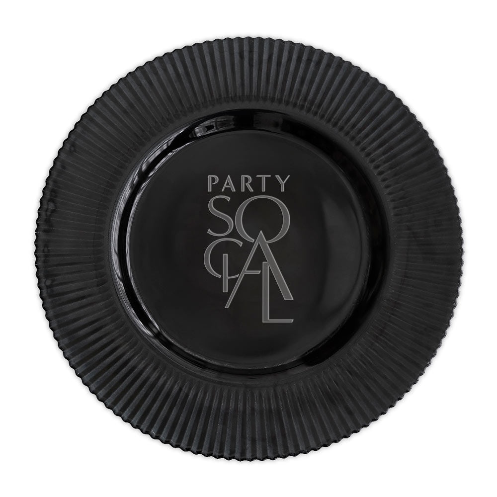 A midnight blue charger plate with a lined texture, adding a rich and luxurious touch to your table setting. The deep blue hue creates a striking contrast and enhances the overall elegance of the decor.