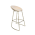 Cream and gold base bar stool featuring a chic and elegant design. The stool is upholstered in soft cream fabric, complemented by a striking gold base that adds a touch of luxury. Its modern design and high-quality materials make it a stylish addition to any bar or counter area, blending sophistication with functionality.