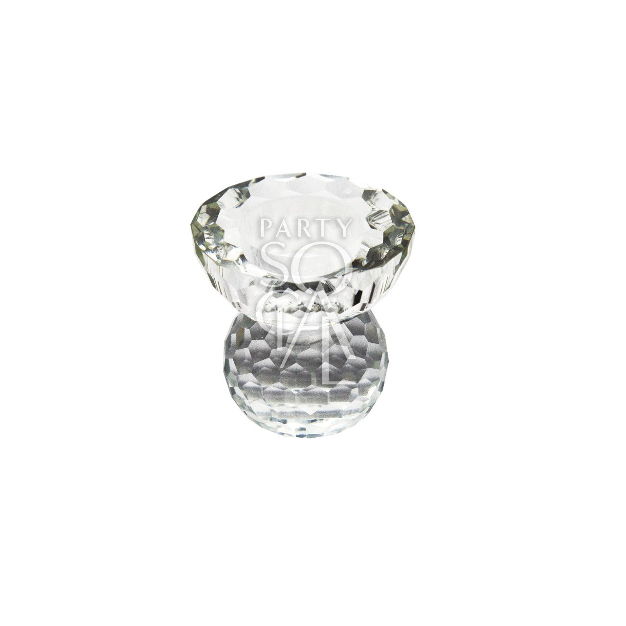 A crystal glass tea light candle holder, featuring a refined and elegant design with clear, faceted glass that enhances the glow of the candlelight. The holder&