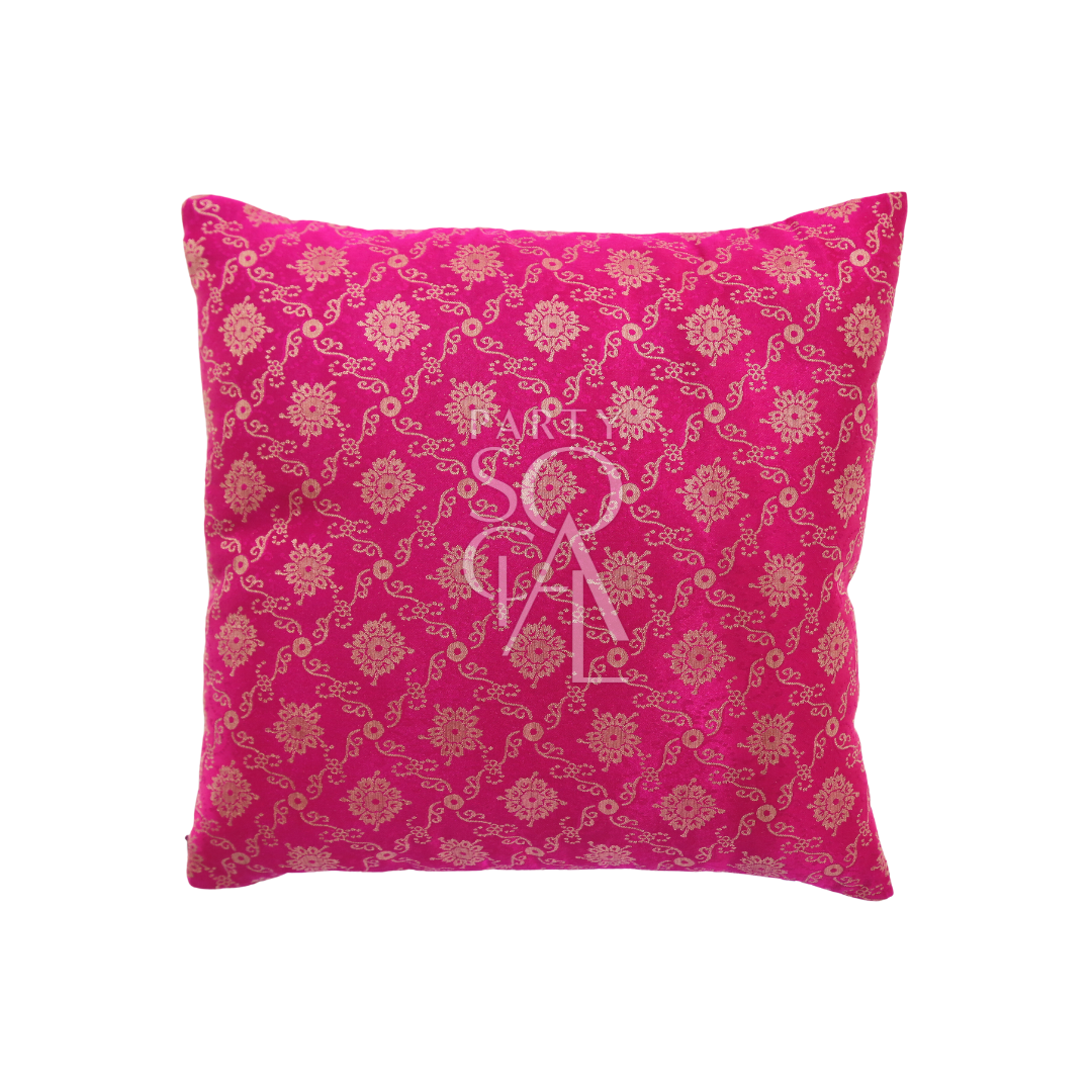 A cushion cover in brocade, featuring a luxurious and intricate pattern with rich textures and details. The brocade fabric adds an elegant and opulent touch, perfect for enhancing the decor of sofas, chairs, or beds with a sophisticated and stylish accent.