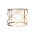 A gold wire coffee table with a marble top featuring a chic and modern design. This stylish table boasts a luxurious marble surface paired with an elegant gold wireframe, creating a striking centerpiece for any living room or lounge. Perfect for adding a touch of sophistication and contemporary flair to your space while providing a functional surface for drinks, decor, and more.