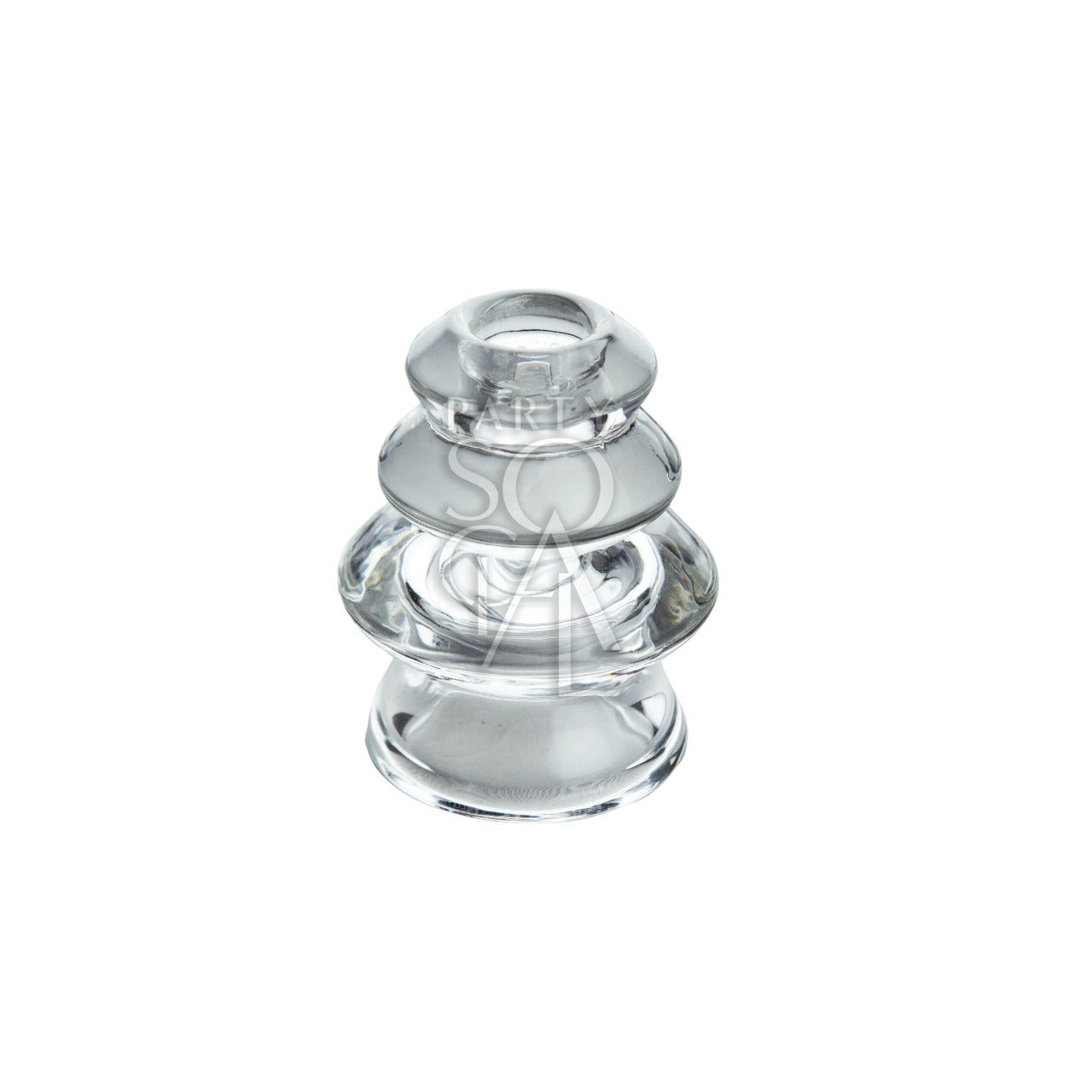 A set of 2 layered glass candle holders, featuring a stylish and elegant design with multiple layers of glass. The holders add a touch of sophistication to any space, perfect for creating a warm and inviting ambiance with candles. Ideal for use in living rooms, dining areas, or for special occasions.