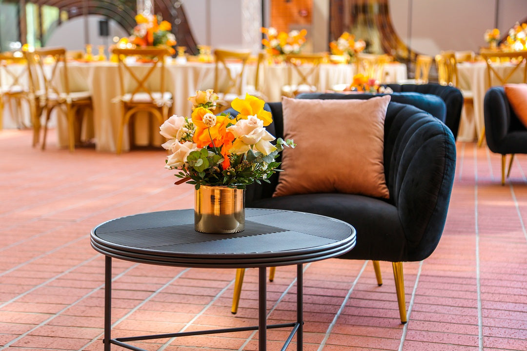 A black lined coffee table featuring a sleek and minimalist design. This modern table has a striking black surface with clean, lined detailing, adding a sophisticated touch to any living room or lounge. Ideal for enhancing your space with contemporary elegance while providing a functional surface for drinks, books, and decorative items.