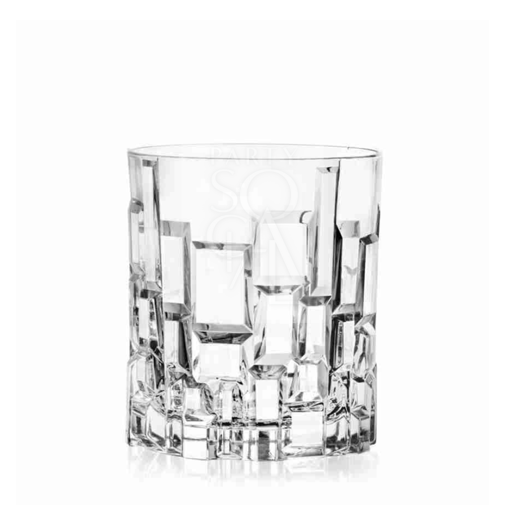 Crystal Mykonos glasses featuring an exquisite and luxurious design. These glasses are crafted from high-quality crystal with a stunning, intricate pattern that reflects light beautifully. Ideal for adding a touch of sophistication and elegance to any table setting, perfect for special occasions or upscale dining experiences.