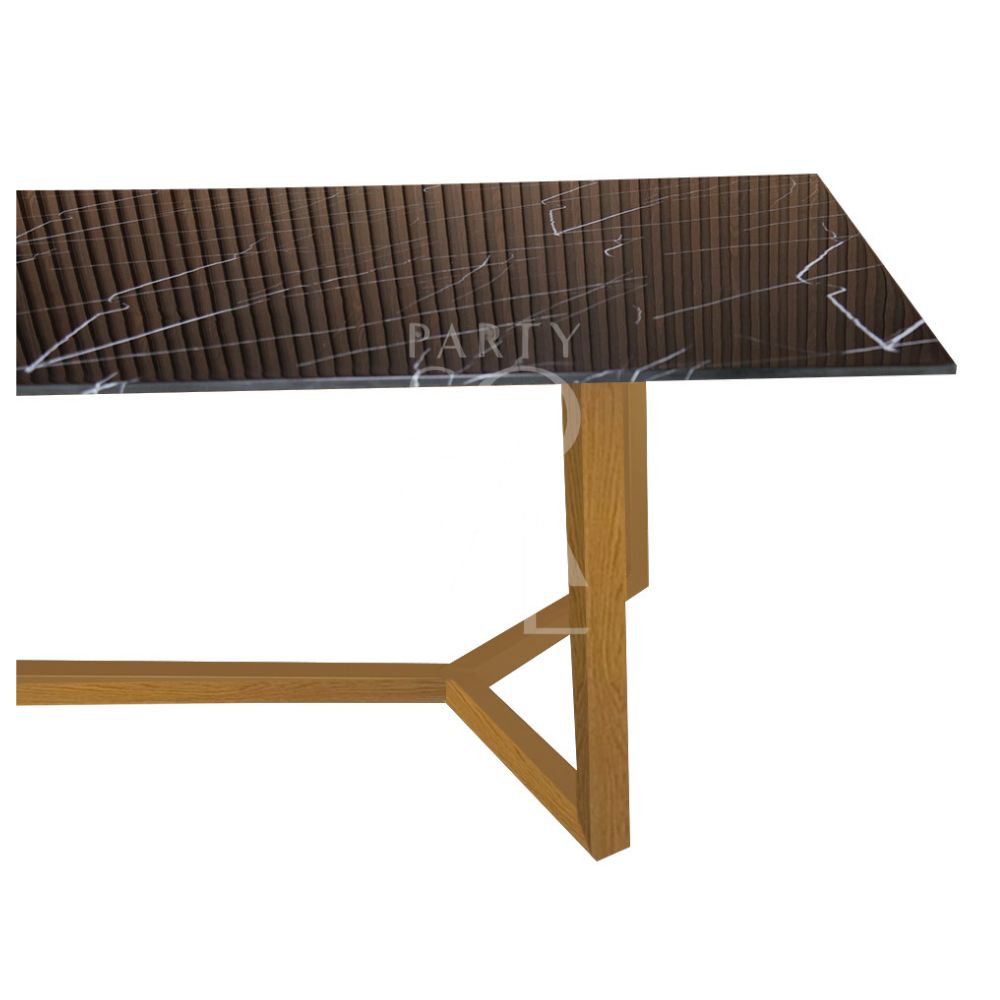 A table with a natural base and a black marble top, featuring a sophisticated and contemporary design. The natural base adds a warm, earthy contrast to the sleek black marble top, creating a striking and elegant focal point. This table enhances any decor with its refined and modern look.