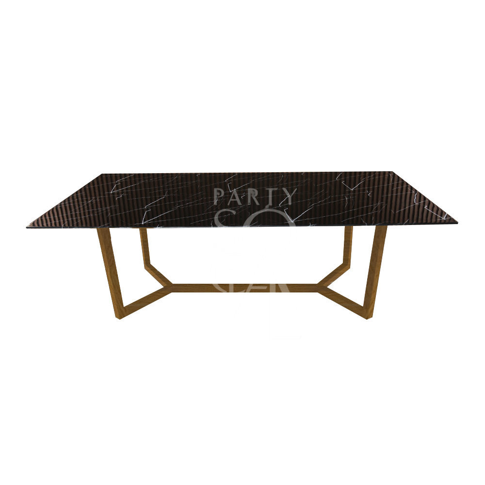 A table with a natural base and a black marble top, featuring a sophisticated and contemporary design. The natural base adds a warm, earthy contrast to the sleek black marble top, creating a striking and elegant focal point. This table enhances any decor with its refined and modern look.