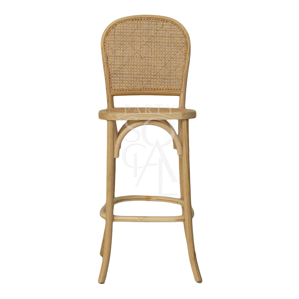 A wood rattan stool, featuring a natural and rustic design. The stool combines a sturdy wooden frame with a rattan seat, offering a stylish and comfortable seating option. Perfect for adding a touch of organic charm to any space, whether for home decor, cafes, or casual seating areas.