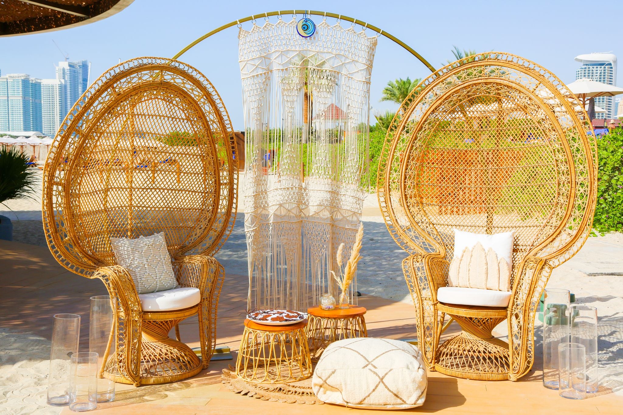 Peacock chair featuring a striking and elegant design inspired by the graceful curves of a peacock&