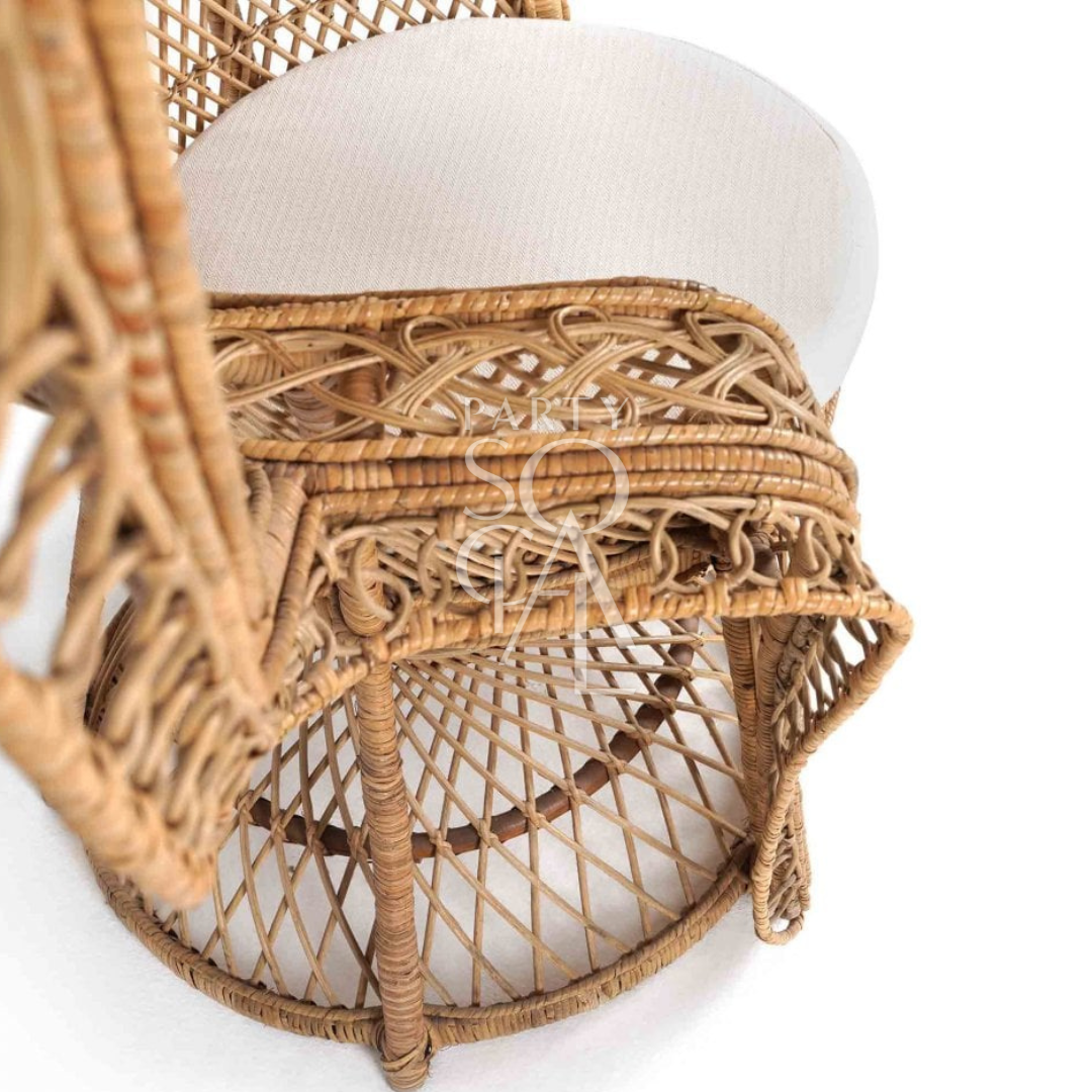 Peacock chair featuring a striking and elegant design inspired by the graceful curves of a peacock&
