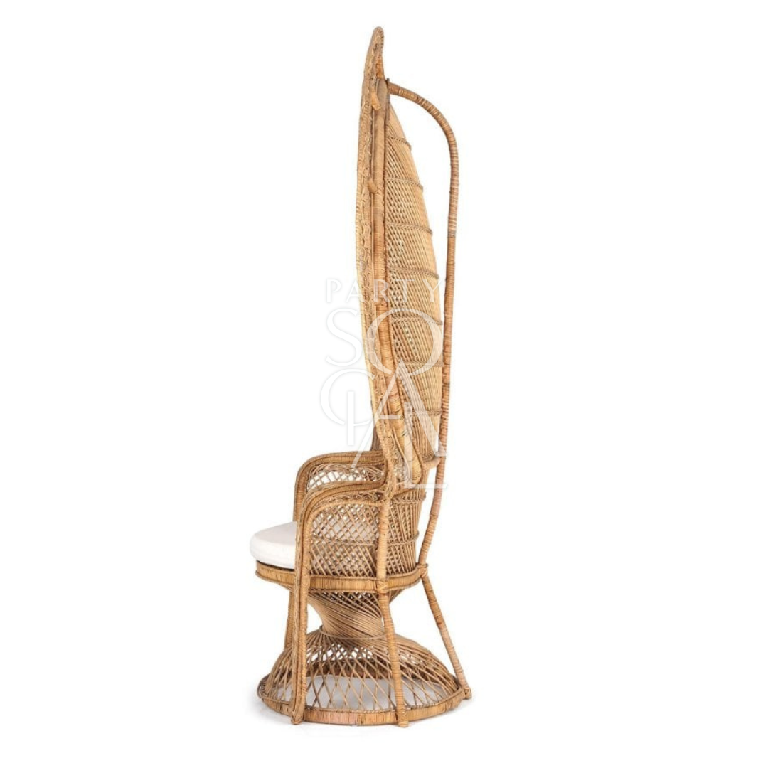 Peacock chair featuring a striking and elegant design inspired by the graceful curves of a peacock&