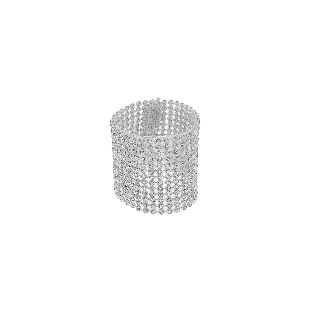 A diamante round napkin ring featuring a sparkling and elegant design. This napkin ring is adorned with clear, faceted diamante stones arranged in a round pattern, adding a touch of glamour and sophistication to any table setting. Perfect for formal dinners, special occasions, or adding a luxurious detail to your table decor.