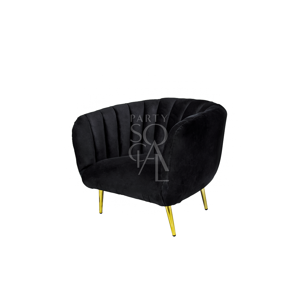 Black velvet single seater featuring a luxurious and contemporary design. This chair is upholstered in rich black velvet, offering a plush and elegant seating experience. Its sleek, minimalist silhouette and deep, sumptuous fabric make it a stylish addition to any modern living space or office.