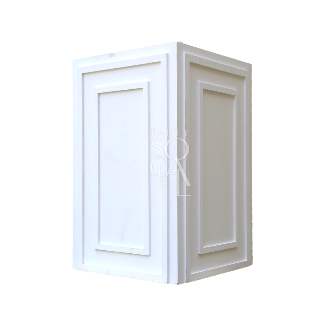 Square lined podiums, featuring a sleek and modern design with clean, straight lines. These podiums offer a sophisticated and minimalist aesthetic, making them ideal for presentations, speeches, or as stylish display pieces in various events and settings.