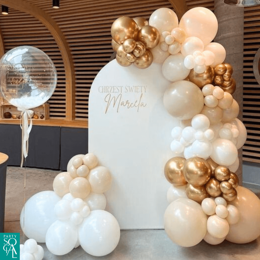 Wood Curved Balloon Backdrop Party Social Rental