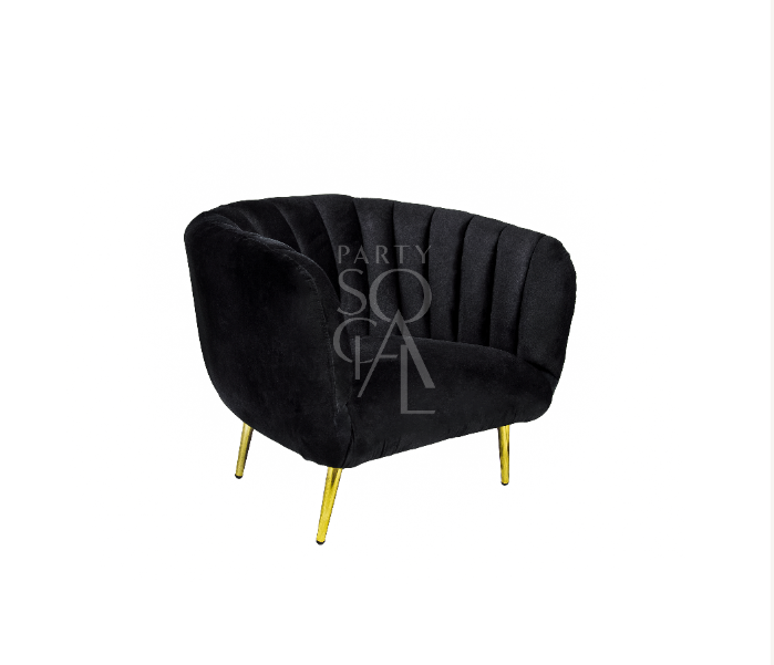 Black velvet single seater featuring a luxurious and contemporary design. This chair is upholstered in rich black velvet, offering a plush and elegant seating experience. Its sleek, minimalist silhouette and deep, sumptuous fabric make it a stylish addition to any modern living space or office.