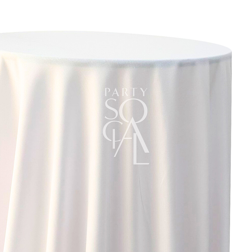 Round linen blend tablecloth in white, showcasing a clean and crisp tone. The white color adds a fresh and versatile elegance, ideal for any occasion, from casual to formal.