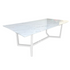 A table with a white base and a white marble top, featuring a clean and elegant design. The matching white base and marble top create a seamless and sophisticated look, adding a touch of modern refinement and brightness to any decor.