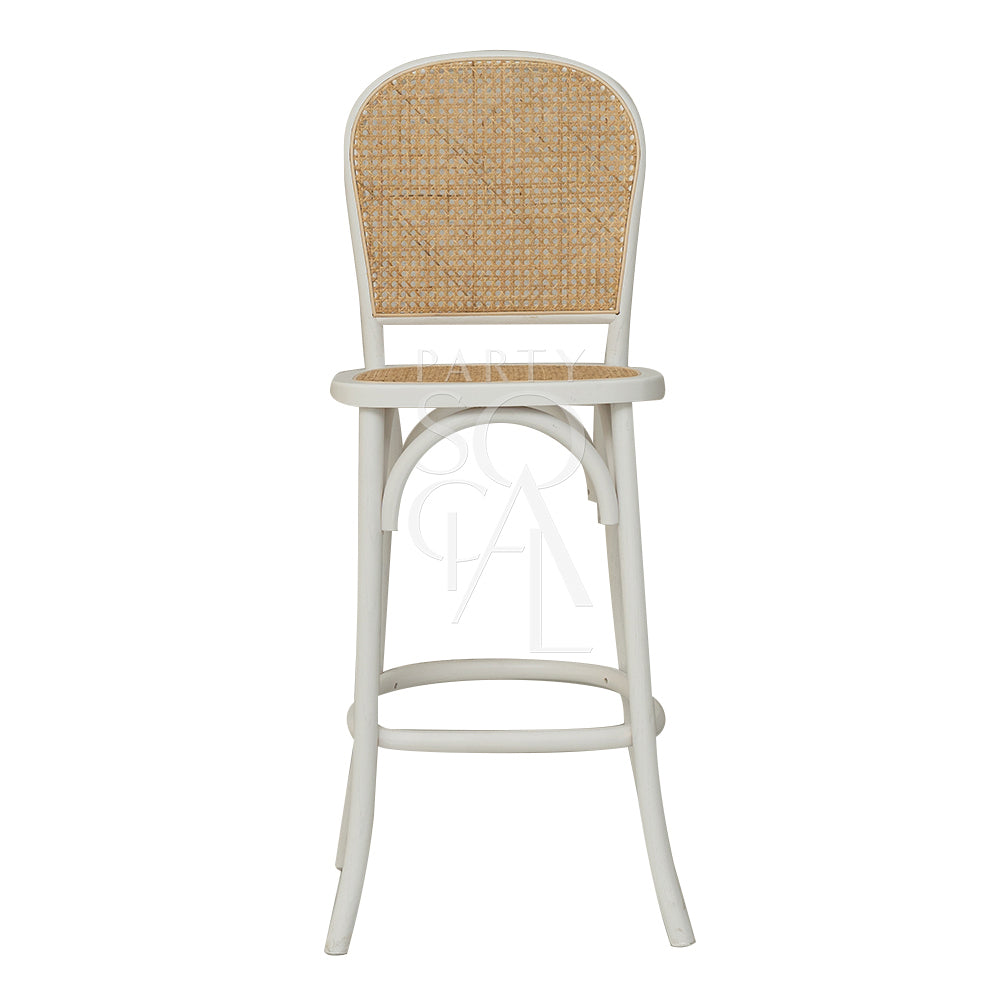 A wood rattan stool, featuring a natural and rustic design. The stool combines a sturdy wooden frame with a rattan seat, offering a stylish and comfortable seating option. Perfect for adding a touch of organic charm to any space, whether for home decor, cafes, or casual seating areas.