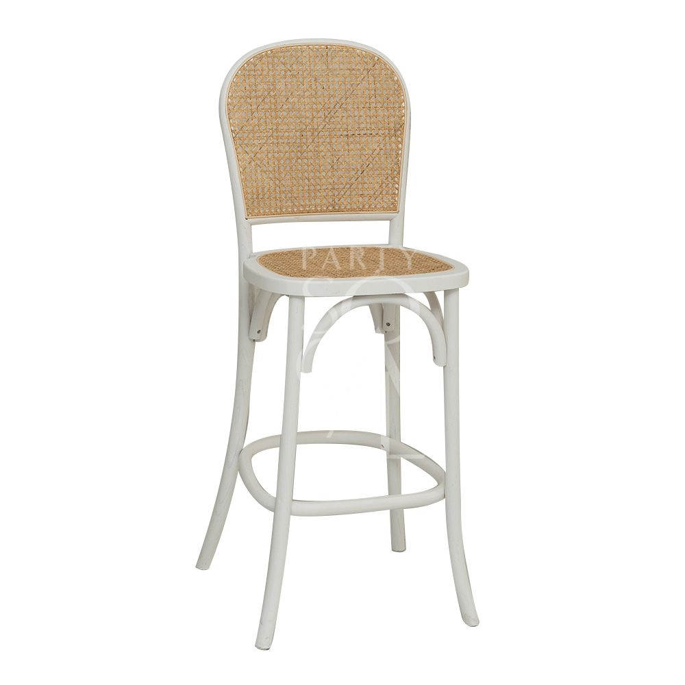 A wood rattan stool, featuring a natural and rustic design. The stool combines a sturdy wooden frame with a rattan seat, offering a stylish and comfortable seating option. Perfect for adding a touch of organic charm to any space, whether for home decor, cafes, or casual seating areas.