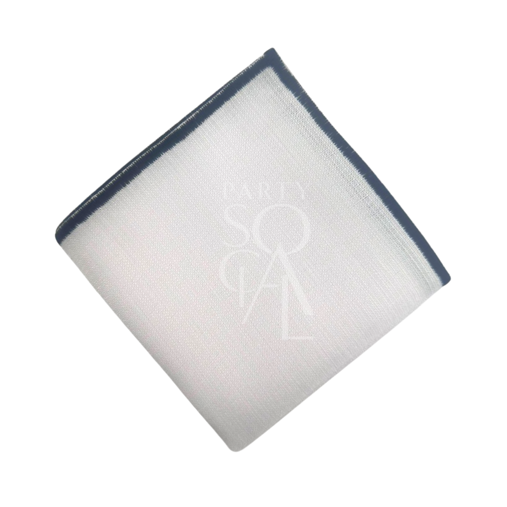 Crisp white napkin with a sleek black line border, adding a modern and sophisticated contrast to the table setting. The black-lined detail enhances the napkin’s elegant and versatile design.