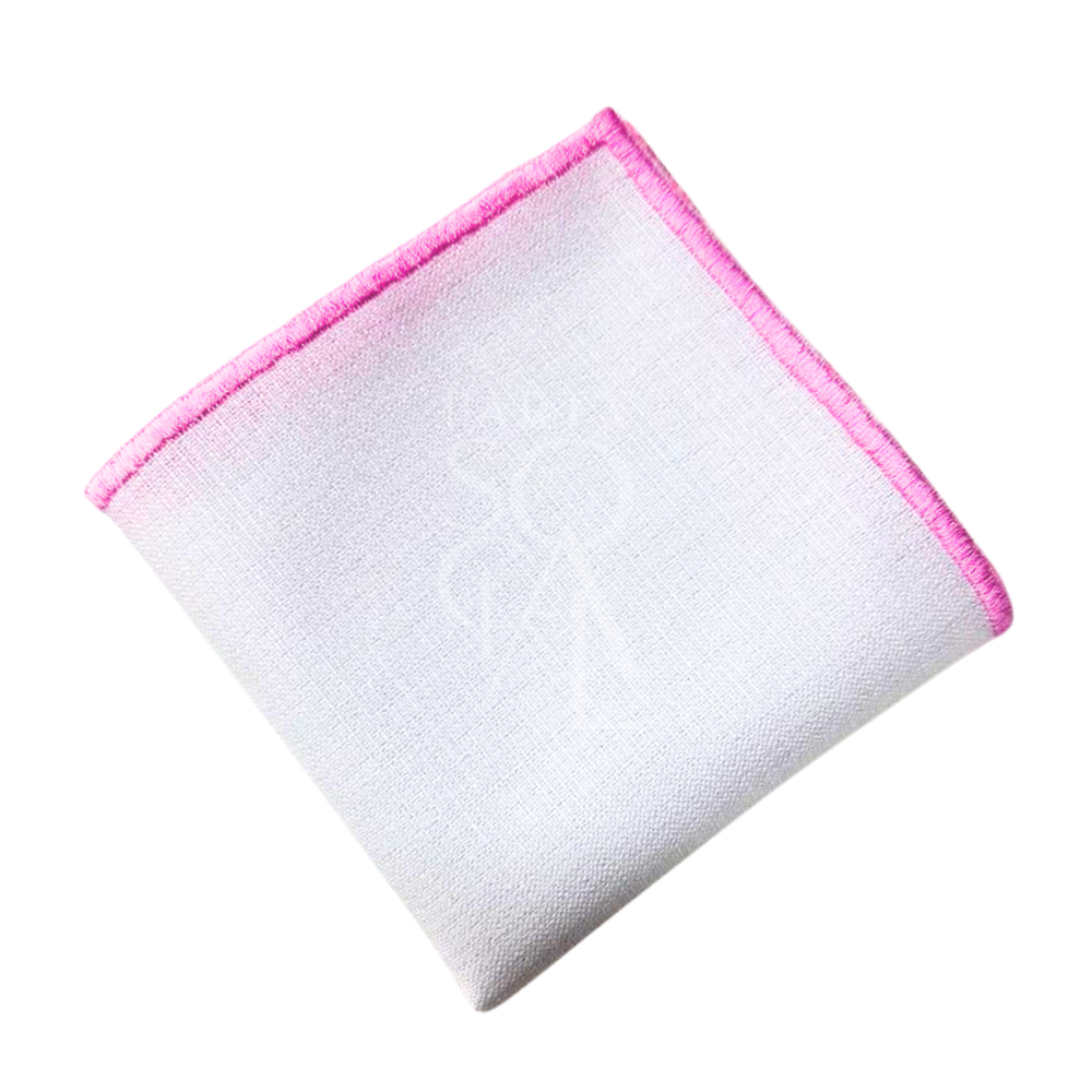 White napkin with a pretty pink line border, offering a touch of softness and elegance. The pink-lined detail adds a sweet and sophisticated charm to any table decor.