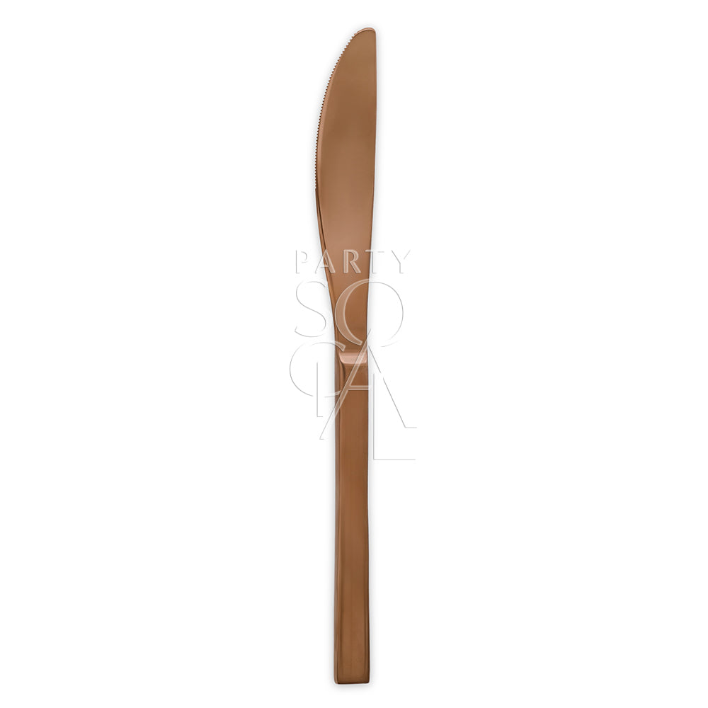 Stylish rose gold cutlery set with a warm, metallic sheen, featuring a modern design that adds a touch of sophistication and elegance to any dining arrangement.