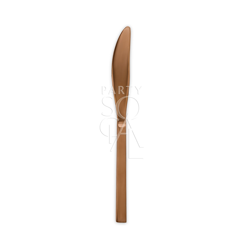 Stylish rose gold cutlery set with a warm, metallic sheen, featuring a modern design that adds a touch of sophistication and elegance to any dining arrangement.