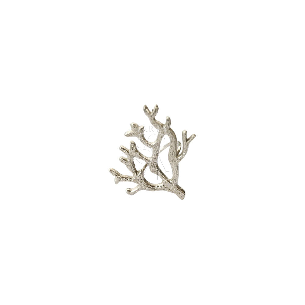 Stylish napkin ring in silver, designed with an intricate coral motif. The detailed coral pattern adds a touch of coastal elegance and sophistication, making it a unique and eye-catching accent for any table setting.