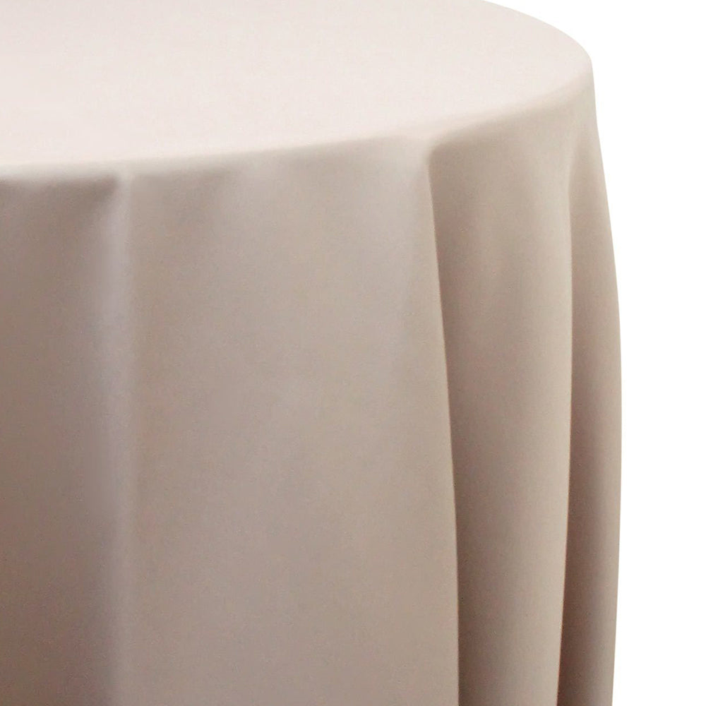 Round satin tablecloth in butter cream, featuring a rich and buttery hue. The butter cream satin adds warmth and elegance, ideal for a charming and inviting table setting.