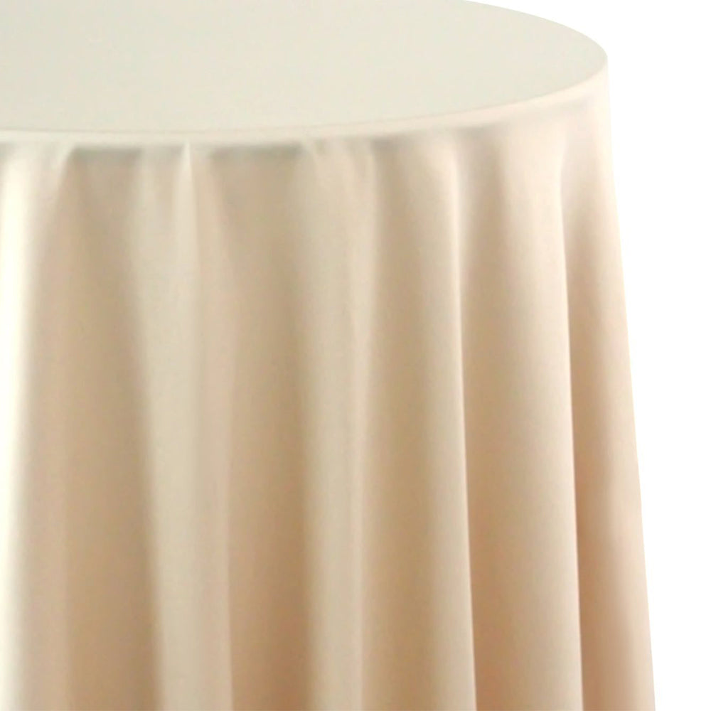 Round satin tablecloth in cream, showcasing a warm and soft tone. The cream satin adds a cozy and elegant touch, perfect for creating a welcoming and sophisticated atmosphere.