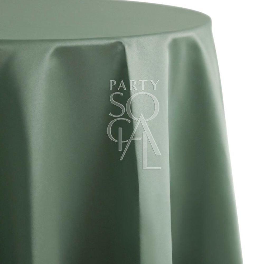Round satin tablecloth in olive green, offering a rich and earthy tone. The olive green satin provides a natural and elegant touch, ideal for a rustic or refined table setting.