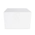 Boxy white coffee table with a clean, modern design and a minimalist rectangular shape. Features a smooth white surface and sturdy legs for a sleek, contemporary look.