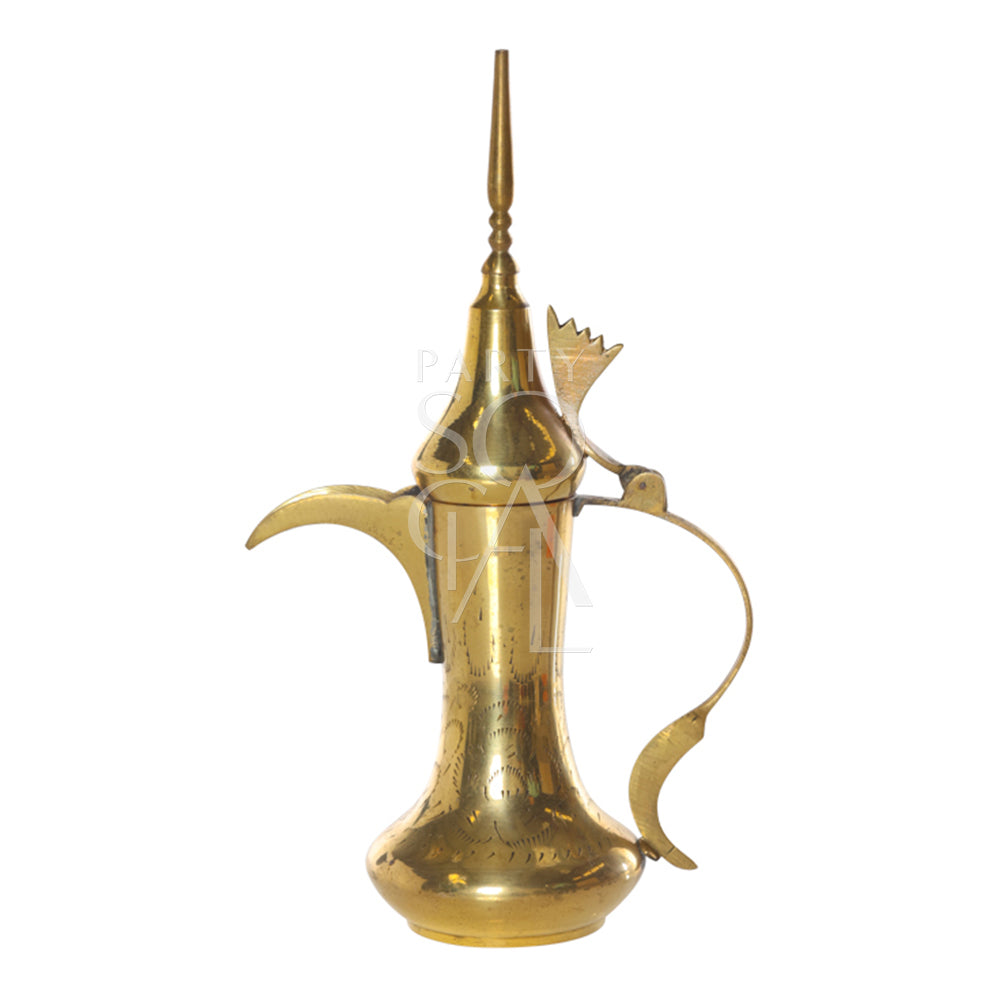 Traditional Dallah Arabic coffee pot, featuring an elegantly curved spout and handle with intricate detailing. The pot is designed with a classic, ornate shape and a polished finish, making it a stylish and functional piece for serving Arabic coffee.