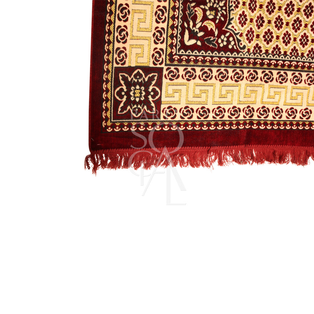 Beautiful oriental carpet with intricate patterns and rich colors, showcasing traditional motifs and detailed craftsmanship. The carpet features a vibrant design with geometric shapes and floral elements, adding a touch of cultural elegance and warmth to any room or decor.
