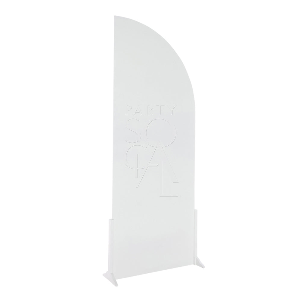 Stylish white wood curved backdrop featuring a smooth, sleek finish with a gracefully arched design. The backdrop’s clean, white surface and elegant curve make it a versatile choice for creating a sophisticated and modern background in photo shoots, events, or interior decor.